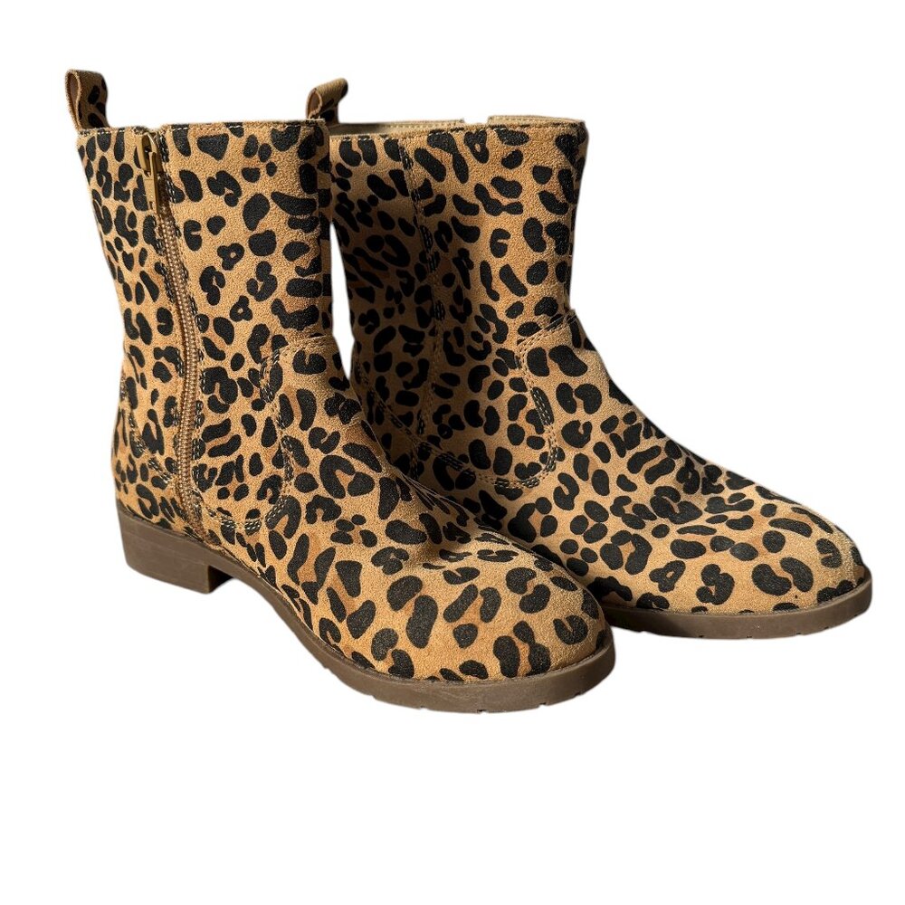Lands' End girls leopard print 4M zipper boots